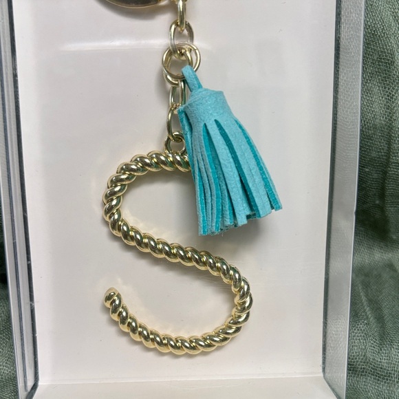Modern Expressions Gold Letter S Teal Tassel Keychain NIB - Picture 2 of 5